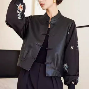 Black PU Leather Jacket Women Short