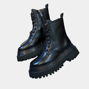 Schwarze Plateau-Schnürboots aus PU Leder