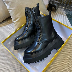 Black PU Leather Lace Up Platform Boots