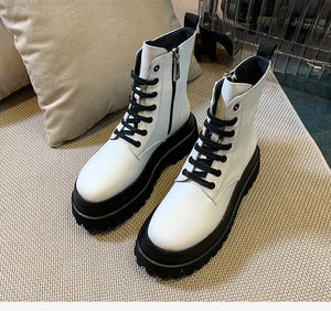 Black PU Leather Lace Up Platform Boots