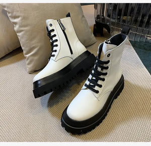Black PU Leather Lace Up Platform Boots