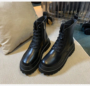 Black PU Leather Lace Up Platform Boots