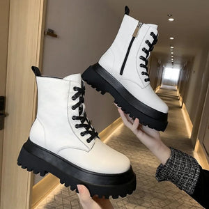 Black PU Leather Lace Up Platform Boots