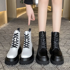 Black PU Leather Lace Up Platform Boots
