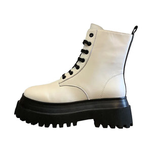 Black PU Leather Lace Up Platform Boots