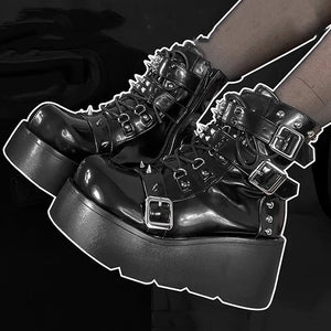 Black PU Leather Lace Up Womens Boots