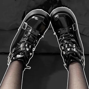 Black PU Leather Lace Up Womens Boots