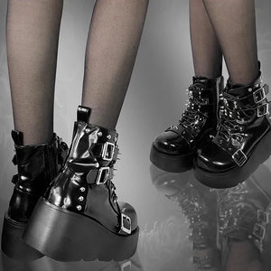 Black PU Leather Lace Up Womens Boots