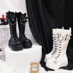 Black PU Leather Lace Up Womens Boots