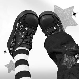 Black PU Leather Lace Up Womens Boots