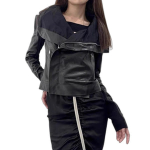 Black PU Leather Moto Jacket Women - product view on white background