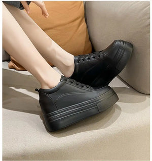 Black PU Leather Platform Sneakers Techwear