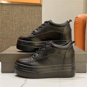 Black PU Leather Platform Sneakers Techwear