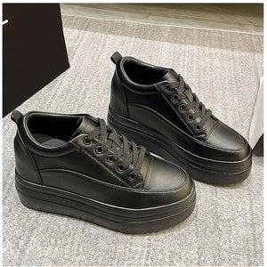 Black PU Leather Platform Sneakers Techwear