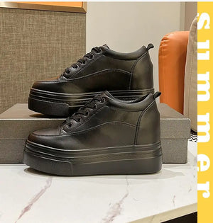 Black PU Leather Platform Sneakers Techwear