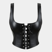 Black PU Leather Sleeveless Crop Top