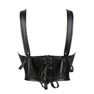 Black PU Leather Sleeveless Crop Top