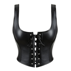 Black PU Leather Sleeveless Crop Top