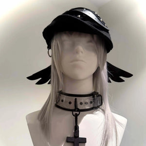 Techwear Style Pu Leather Wings Patchwork Rivet Punk Beret Man Woman Gothic Vintage Pleated Hat Boina Hombre