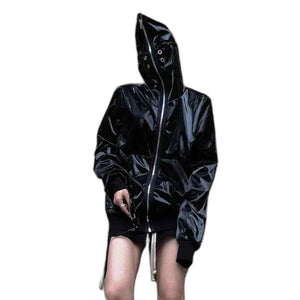 Black PU Leather Vintage Jacket - product view on white background