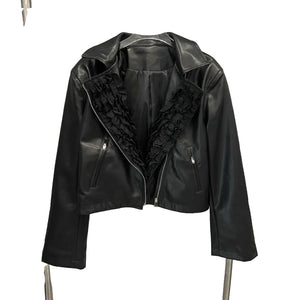 Black PU Leather Zipper Jacket Women
