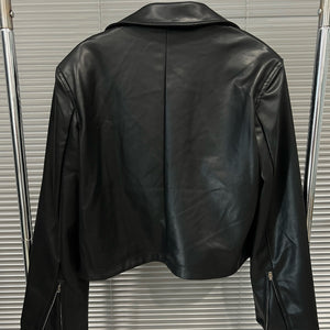 Black PU Leather Zipper Jacket Women