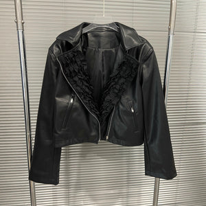 Black PU Leather Zipper Jacket Women