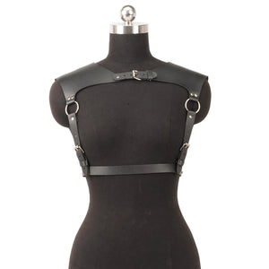 Punk PU Leather Chest Harness — women's black faux-leather goth harness accessory