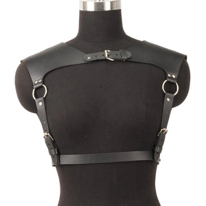 Punk PU Leather Chest Harness — women's black faux-leather goth harness accessory