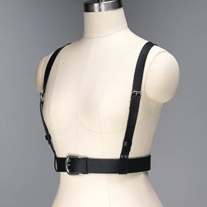Punk PU Leather Waist Harness — women's black faux-leather goth harness accessory