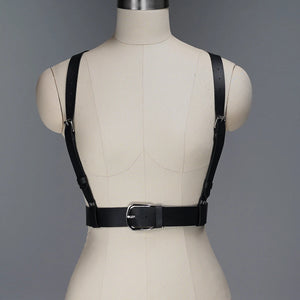 Punk PU Leather Waist Harness — women's black faux-leather goth harness accessory
