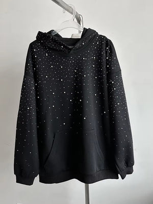 Black Rhinestones Shining Thick Hoodie