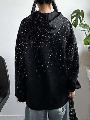 Black Rhinestones Shining Thick Hoodie