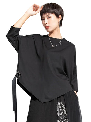 Black Ribbon Round Neck T-shirts Women's