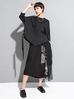 Black Ribbon Round Neck T-shirts Women's