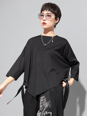 Black Ribbon Round Neck T-shirts Women's