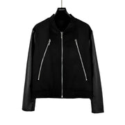 Black Patchwork PU Leather Jacket