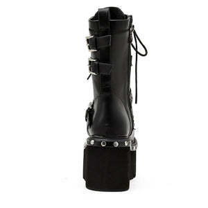 Black Round Toe Lace Up Boots