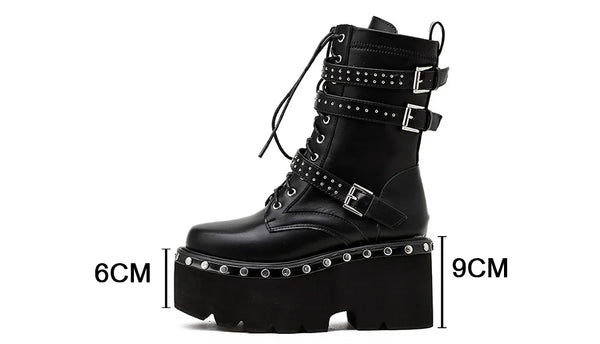 Black Round Toe Lace Up Boots