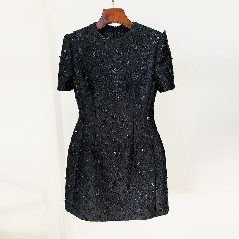black sequin jacket dress Black Sequins Double-Breasted Long Coat Dress