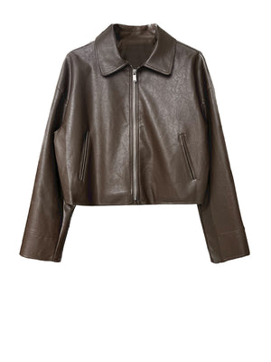 Black Short PU Leather Jacket Women