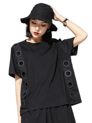 Black Short Sleeve T-shirt Women's - product view on white background