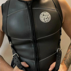 Steampunk PU Leather Chest Harness — women's black faux-leather goth harness accessory