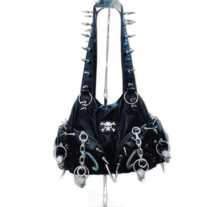 Black Studded Skull Y2k Purse - product view on white background