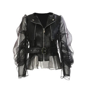 Chaqueta de motociclista elegante negra para mujer