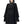Μαύρη oversized γυναικεία μπλούζα από δαντελωτό πλεκτό, μπροστινή όψη με ψηλό γιακά, αλυσίδα στο λαιμό και μανίκια με καμπάνα
