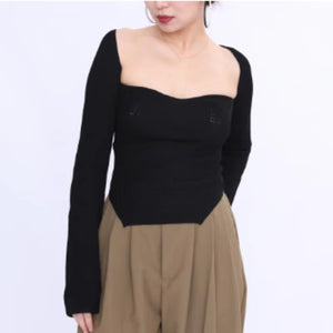 Black T Shirt Women Square Neck