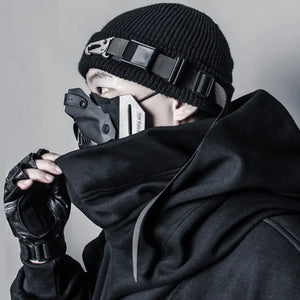 2024 Tactical Techwear Hip Hop Punk Knitted Hat Men Women Street Casual Ribbon Metal Buckle Function Caps Gorro Hombre