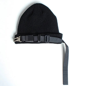 2024 Tactical Techwear Hip Hop Punk Knitted Hat Men Women Street Casual Ribbon Metal Buckle Function Caps Gorro Hombre