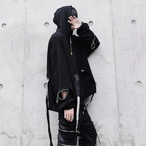 Sudadera con capucha Techwear negra Harajuku